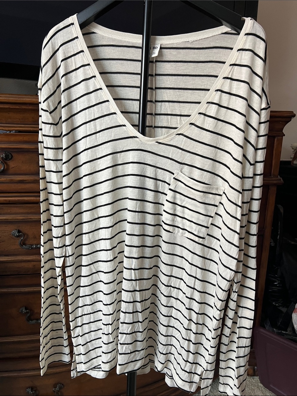 bp Cream and Black Striped Long Sleeve Tunic